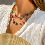 Bohemian Stone Pendant Necklace Colorful Crystal Choker