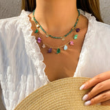 Bohemian Stone Pendant Necklace Colorful Crystal Choker