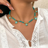 Boho Green Stone Pendant Necklace Vintage Clavicle Chains Choker