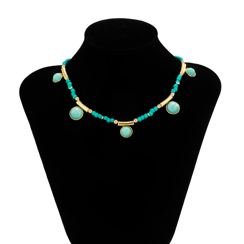Boho Green Stone Pendant Necklace Vintage Clavicle Chains Choker