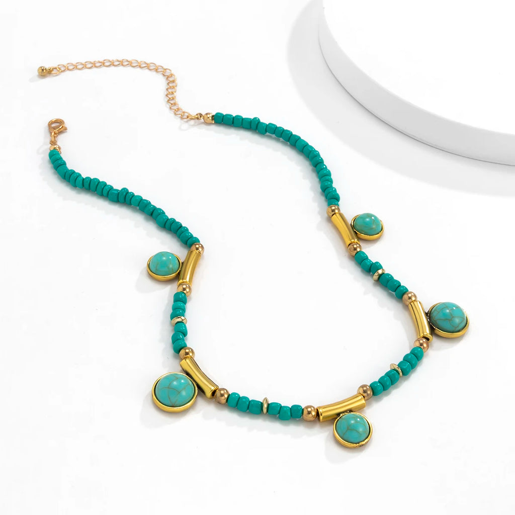 Boho Green Stone Pendant Necklace Vintage Clavicle Chains Choker