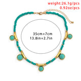 Boho Green Stone Pendant Necklace Vintage Clavicle Chains Choker
