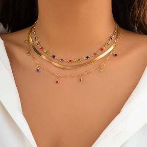 Boho Layered Crystal Necklace Vintage Chain Clavicle Short