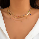 Boho Layered Crystal Necklace Vintage Chain Clavicle Short