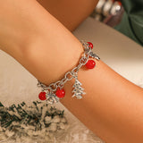 Christmas Charm Bracelet Women Red Glass Bead Cross Chain Gift