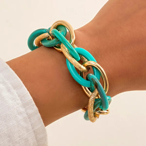Boho Chunky Resin Friendship Bangle - Colorful Acrylic Twisted Bracelet