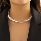 Pearl Beaded Collar Necklace Punk Silver CCB Bead Chain