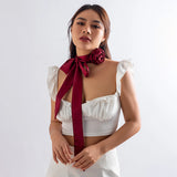 Wine Red Satin Rose Flower Choker Necklace