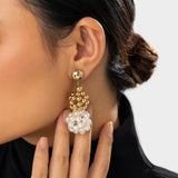 Woven Ball Pearls Drop Earrings Punk Metal CCB Beads Hoop Party Jewelry