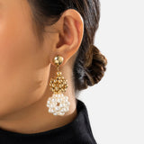 Woven Ball Pearls Drop Earrings Punk Metal CCB Beads Hoop Party Jewelry