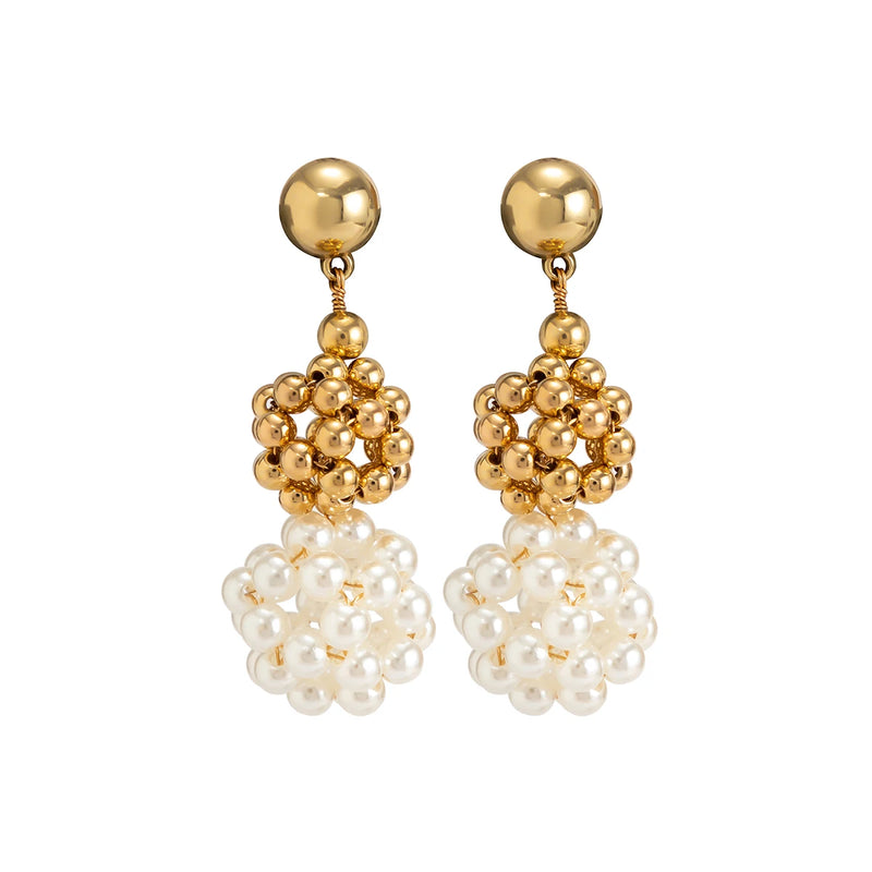 Woven Ball Pearls Drop Earrings Punk Metal CCB Beads Hoop Party Jewelry