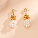 Woven Ball Pearls Drop Earrings Punk Metal CCB Beads Hoop Party Jewelry