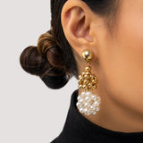 Woven Ball Pearls Drop Earrings Punk Metal CCB Beads Hoop Party Jewelry