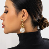 Woven Ball Pearls Drop Earrings Punk Metal CCB Beads Hoop Party Jewelry