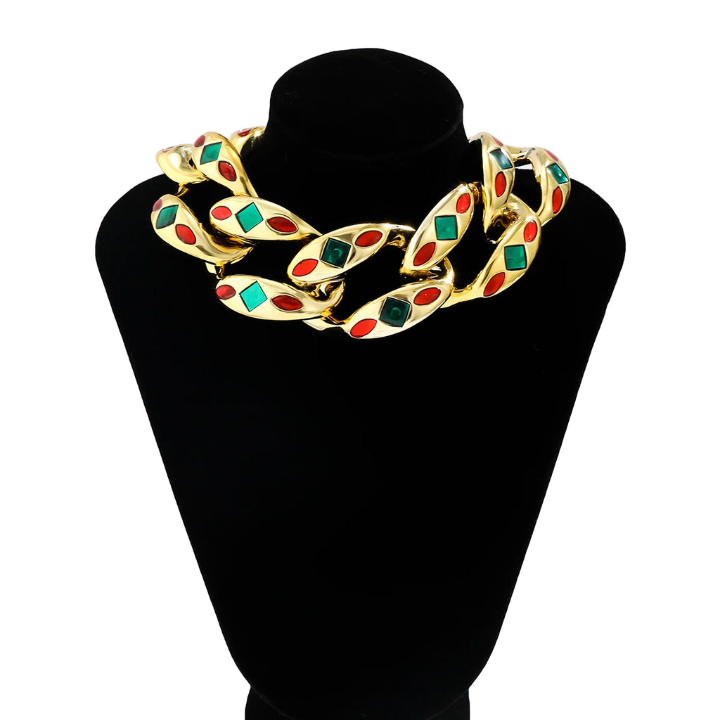 Colorful Dripping Oil CCB Buckle Choker Chunky Thick Necklaces for Women