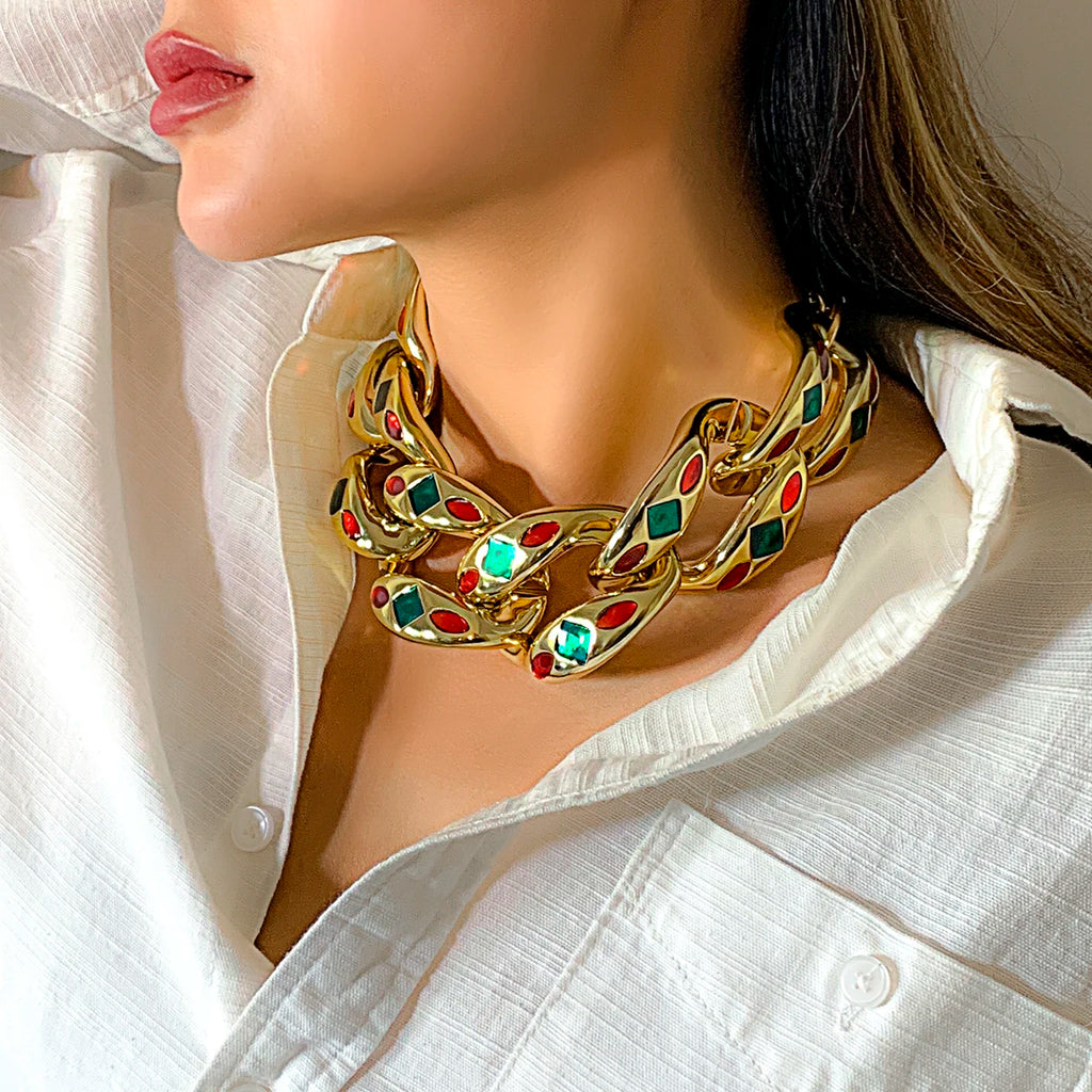 Colorful Dripping Oil CCB Buckle Choker Chunky Thick Necklaces for Women