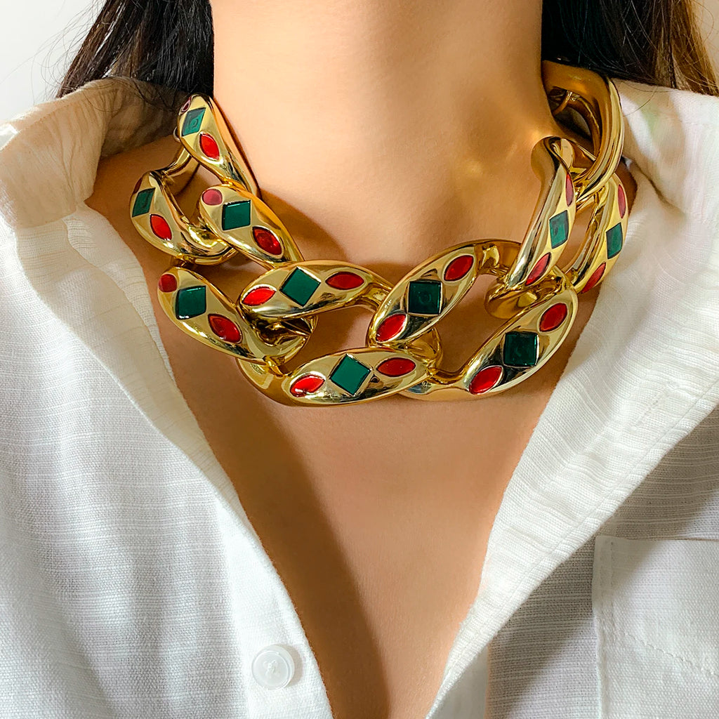 Colorful Dripping Oil CCB Buckle Choker Chunky Thick Necklaces for Women