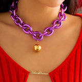 Big Ball Love Heart Pendant Necklace for Women Punk Colorful Chain Choker