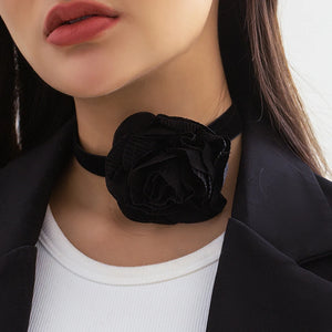 Big Rose Flower Velvet Choker Necklace for Women