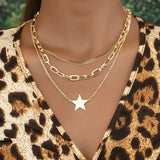 Flat Blade Snake Chain Choker Layered Star Pendant Necklaces