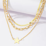 Flat Blade Snake Chain Choker Layered Star Pendant Necklaces