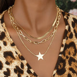 Flat Blade Snake Chain Choker Layered Star Pendant Necklaces