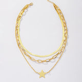 Flat Blade Snake Chain Choker Layered Star Pendant Necklaces