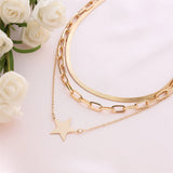 Flat Blade Snake Chain Choker Layered Star Pendant Necklaces
