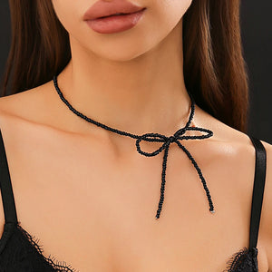 Gothic Rice Beads Bow Choker Necklace for Women