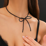 Gothic Rice Beads Bow Choker Necklace for Women