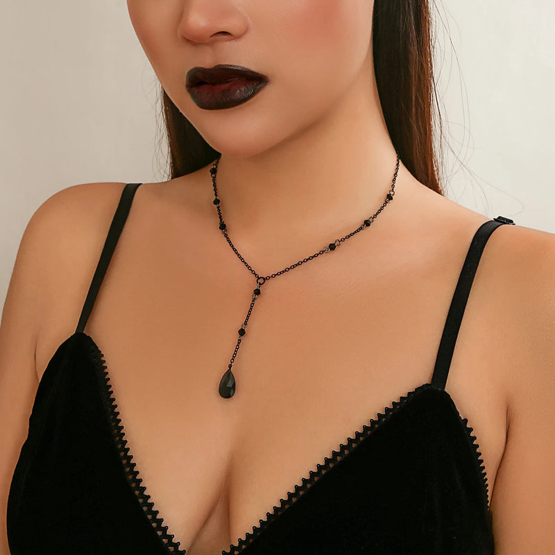 Gothic Dark Red Crystal Pendant Necklace Vintage Choker Halloween Jewelry