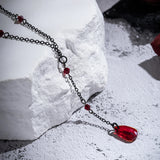 Gothic Dark Red Crystal Pendant Necklace Vintage Choker Halloween Jewelry