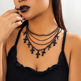 Gothic Cross Pendant Necklace Punk Cuban Link Chain Choker Halloween Jewelry