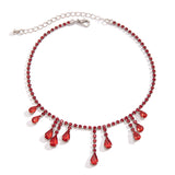 Gothic Red Crystal Claw Choker Necklace Tassel Water Drop Rhinestone Party Jewel