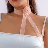 Korea Large Rose Flower Mesh Collar Necklace Women Adjustable Choker