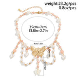 Crystal Butterfly Pendant Necklace Heart Pearl Tassel