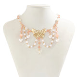 Crystal Butterfly Pendant Necklace Heart Pearl Tassel