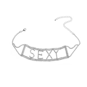 Crystal Short Choker Necklace Rhinestones Letter SEXY Collar Clavicle Chain