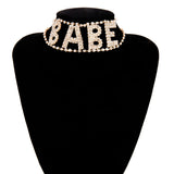 Crystal Short Choker Necklace Rhinestones Letter SEXY Collar Clavicle Chain