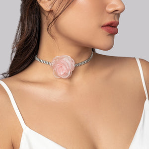 Rhinestone Choker Necklace Romantic Lace Flower Collar
