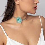 Rhinestone Choker Necklace Romantic Lace Flower Collar