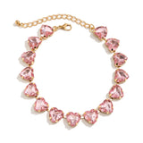 Pink Rhinestone Heart Choker Necklace for Women