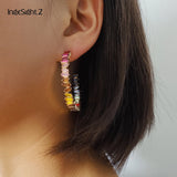 Geometric Round Hoop Earrings Rainbow Rhinestone Crystal Bling Statement Jewelry