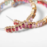 Geometric Round Hoop Earrings Rainbow Rhinestone Crystal Bling Statement Jewelry