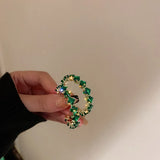 Geometric Round Hoop Earrings Rainbow Rhinestone Crystal Bling Statement Jewelry