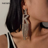 Rhinestone Alphabet Initial Letter A Drop Dangle Earrings Crystal Tassl Earrings