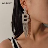 Rhinestone Alphabet Initial Letter A Drop Dangle Earrings Crystal Tassl Earrings