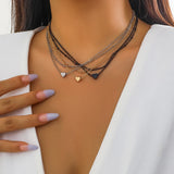 Minimalist Multilayer Metal Heart Clip Choker Necklace Set for Women