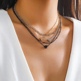 Minimalist Multilayer Metal Heart Clip Choker Necklace Set for Women