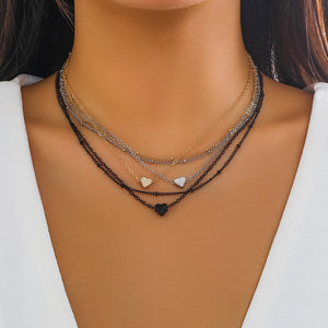 Minimalist Multilayer Metal Heart Clip Choker Necklace Set for Women